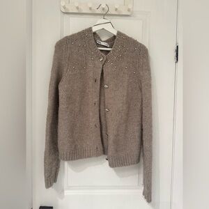 Zara Beige Jewel Beaded Cardigan Size S